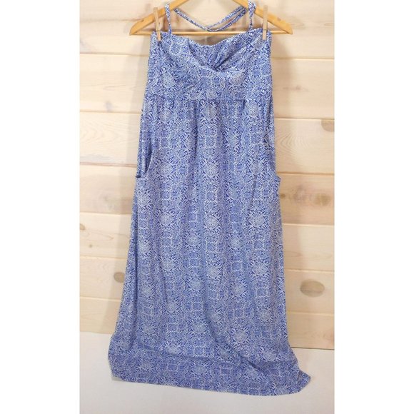 Garnet Hill Dresses & Skirts - Garnet Hill Women's M Maxi Dress Sleeveless Long Blue White Halter Strap